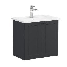 Vitra Root Classic 68635 Lavabo Dolabı, Kapaklı, 60 Cm, Dar, Mat Grafit, Köşeli Lavabolu